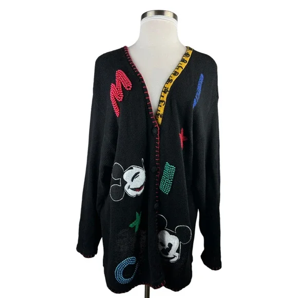 Rare Vtg Mickey & Co Oversized Cardigan Embellished Beaded Embroider Academic 3X - Picture 16 of 16